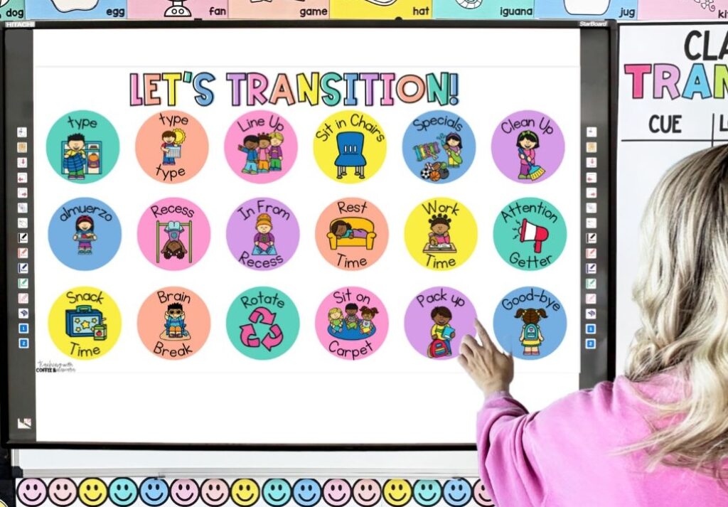 a teacher pushing the button pack up to get it to play a song