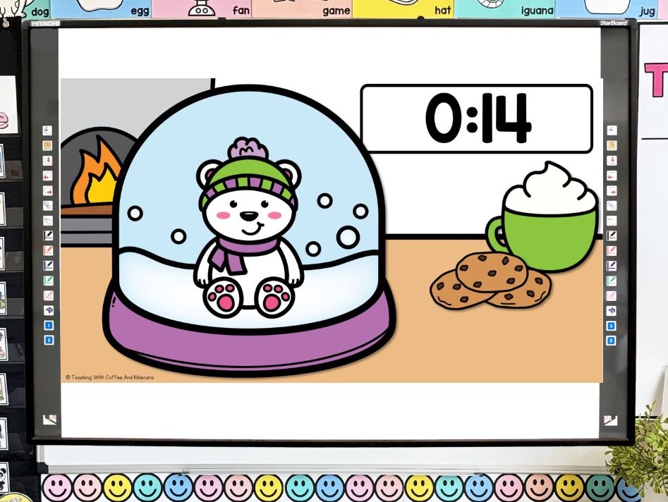 snow globe timer with 14 seconds left