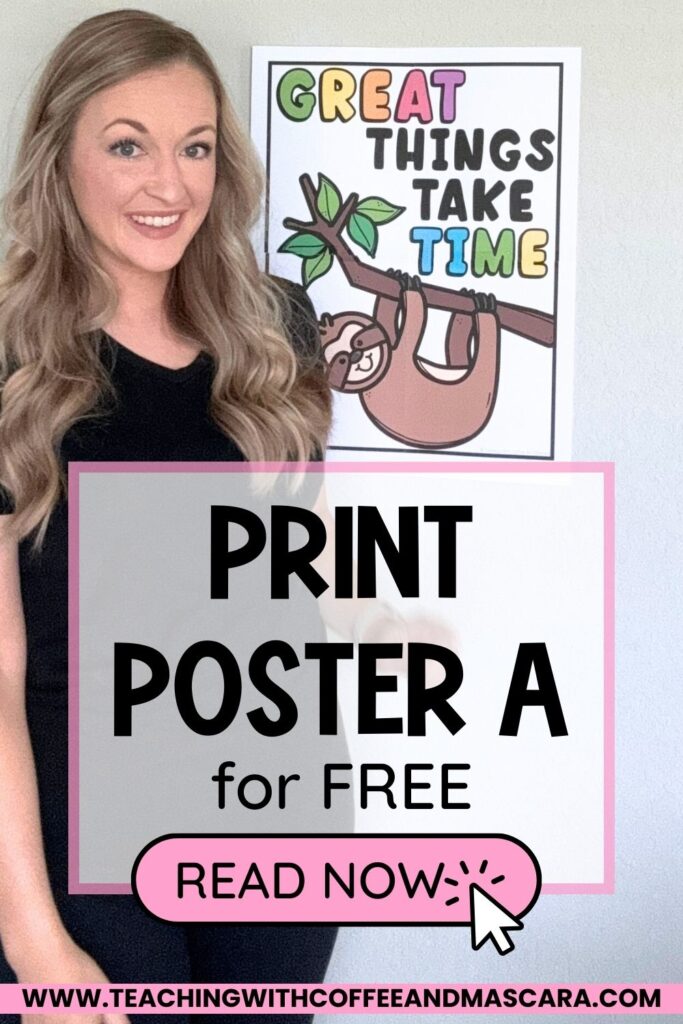 Pinterest image that says print a poster for free with me beside a large poster