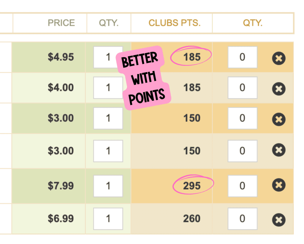 a scholastic checkout page with 185 points circled with the book cose $4.95 vs the book that costs $4