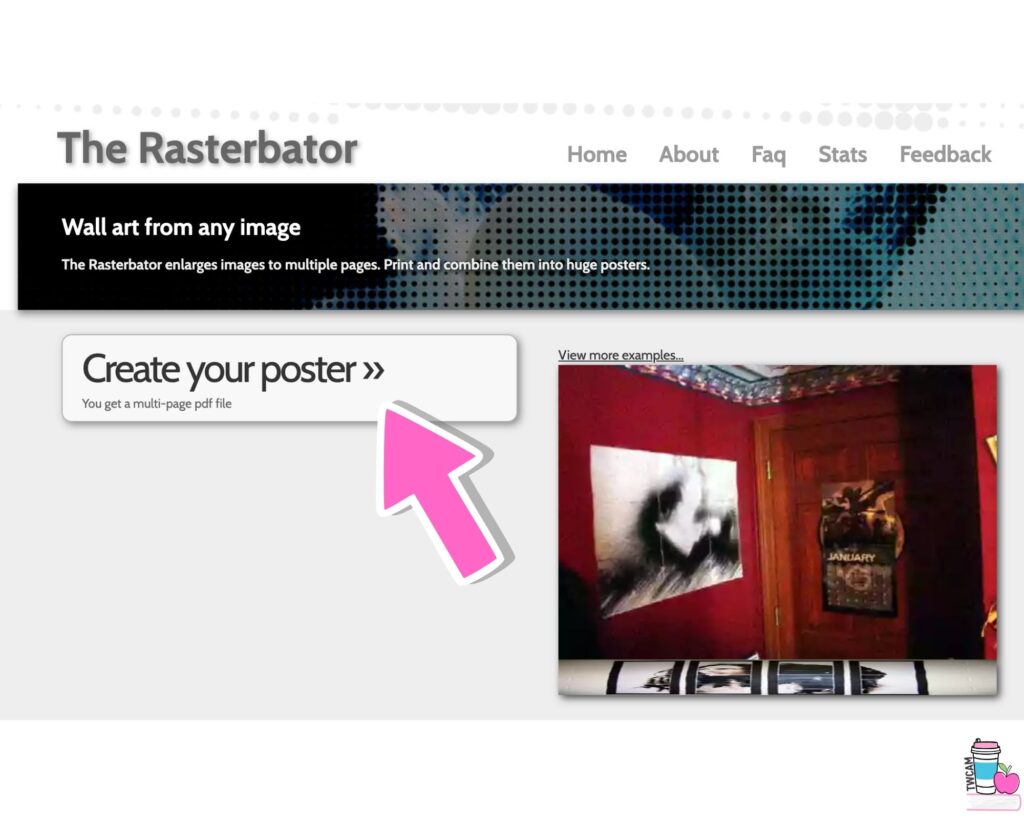 the website rasterbator's interface with the person clicking on create your poster