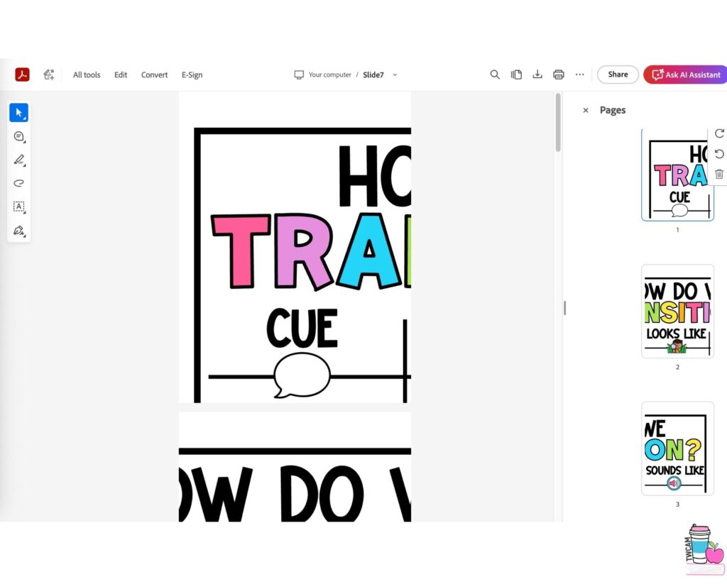 Adobe with the file open ready to print