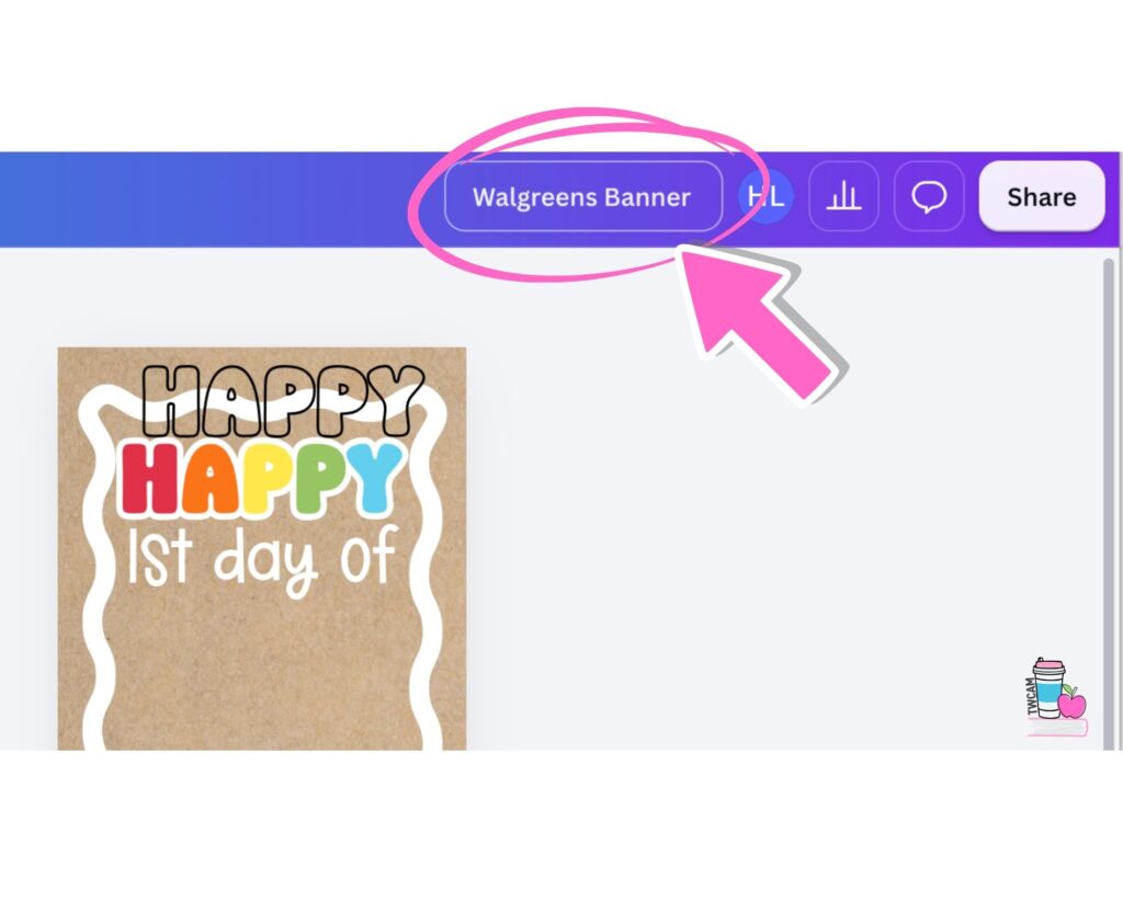 Canva interface showing you to click on the top to rename your project