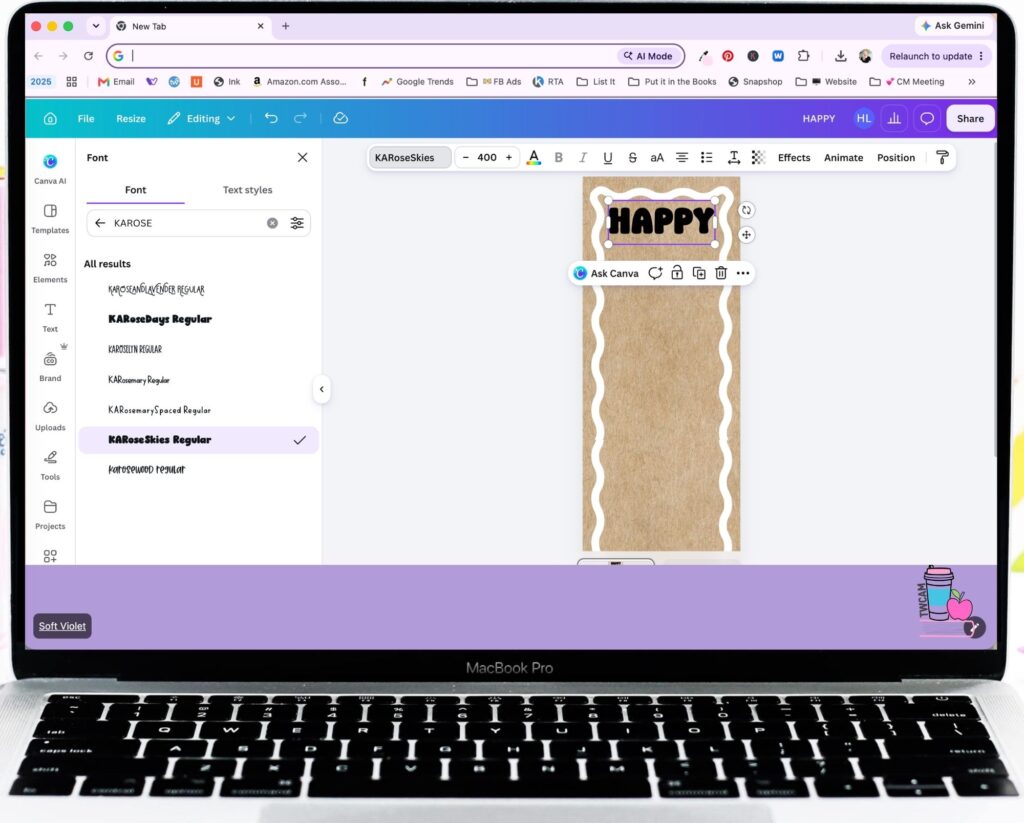 Canva interface showing you to click on font