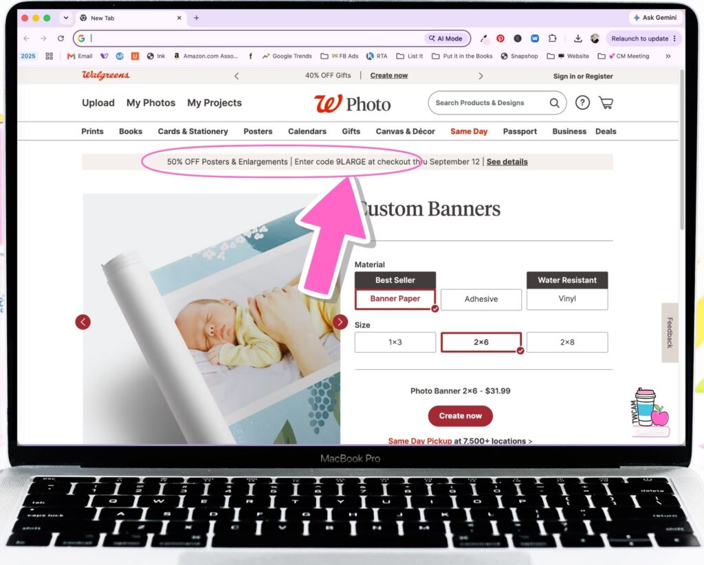 Walgreens interface showing you to click on the code to copy it for later