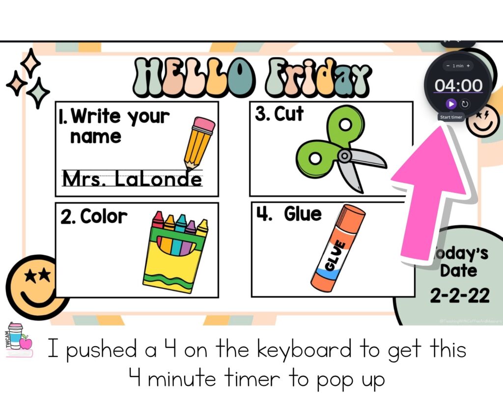 canva hacks for teachers showing a timer at the top of a classroom slide