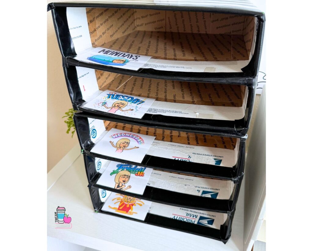 Leave at contract time weekly boxes with a box for each day of the week